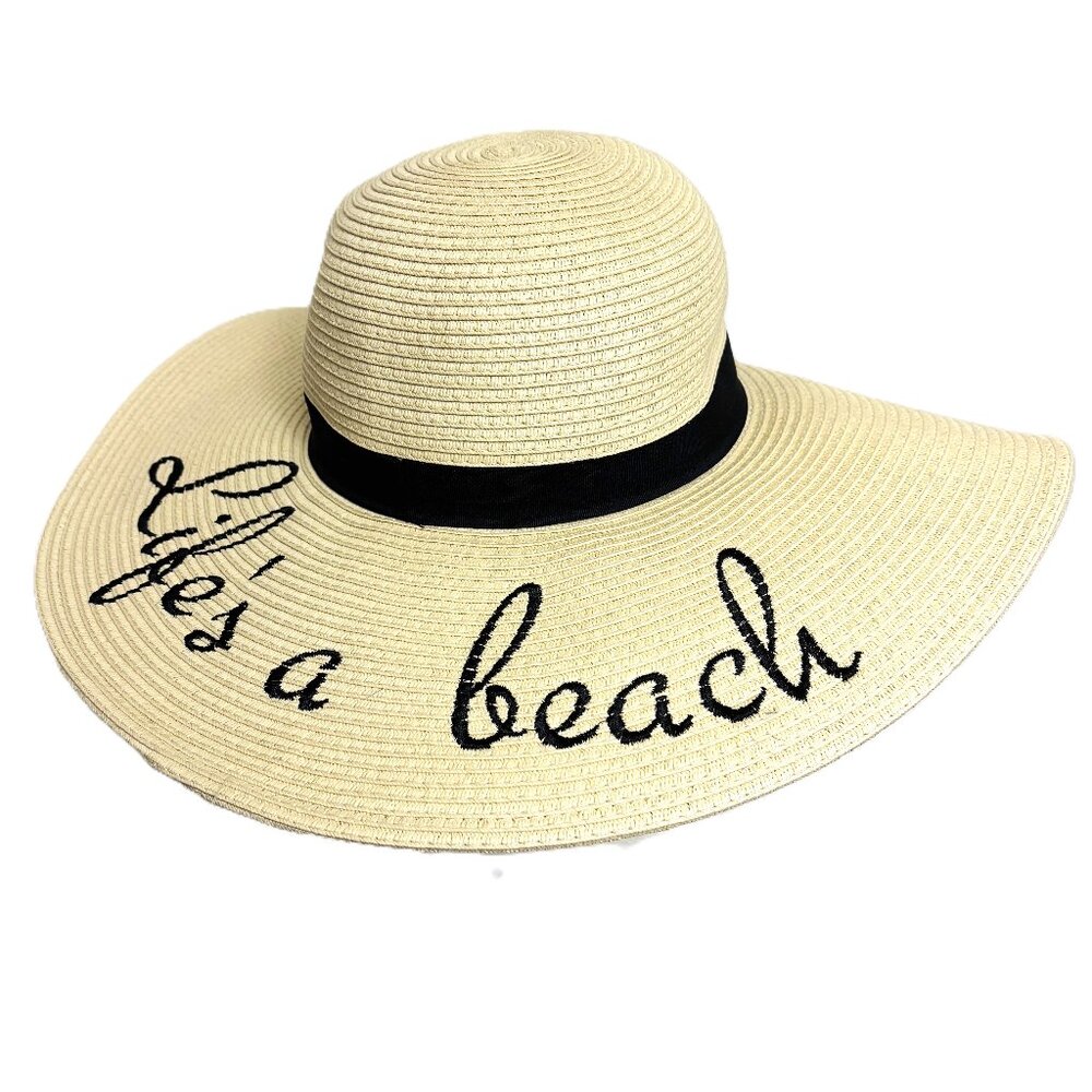 Sun N Sand "Life's a Beach" Floppy Wide Brim Beach Straw Hat EUC